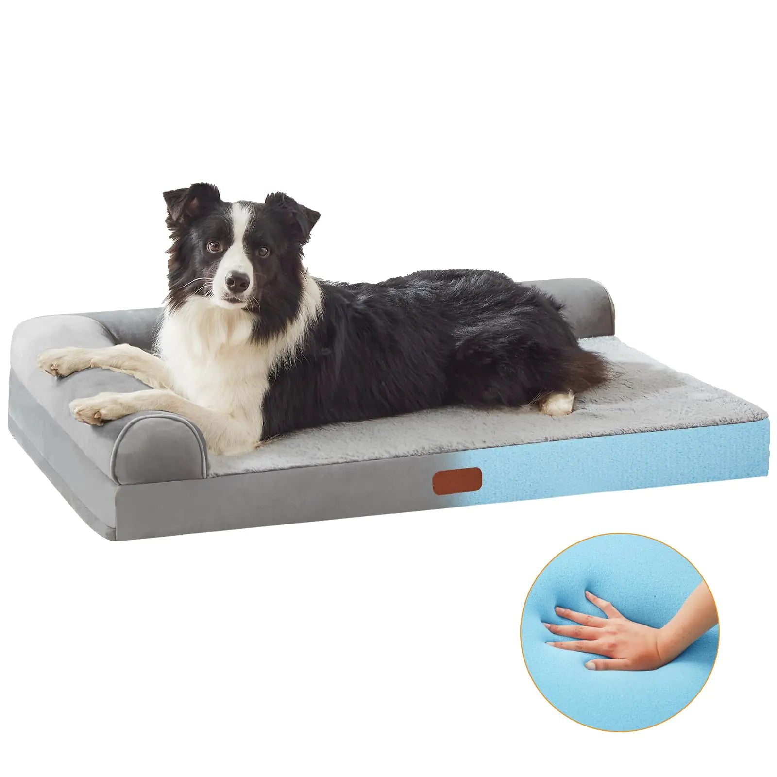 Memory Foam Dog Bed for Large Dogs L Shaped Orthopedic Dog Beds with Removable Washable Cover Bolster Crate Dog Couch Bed with Nonskid Bottom for Dogs Up to 55lbs(L35"x26"x7")