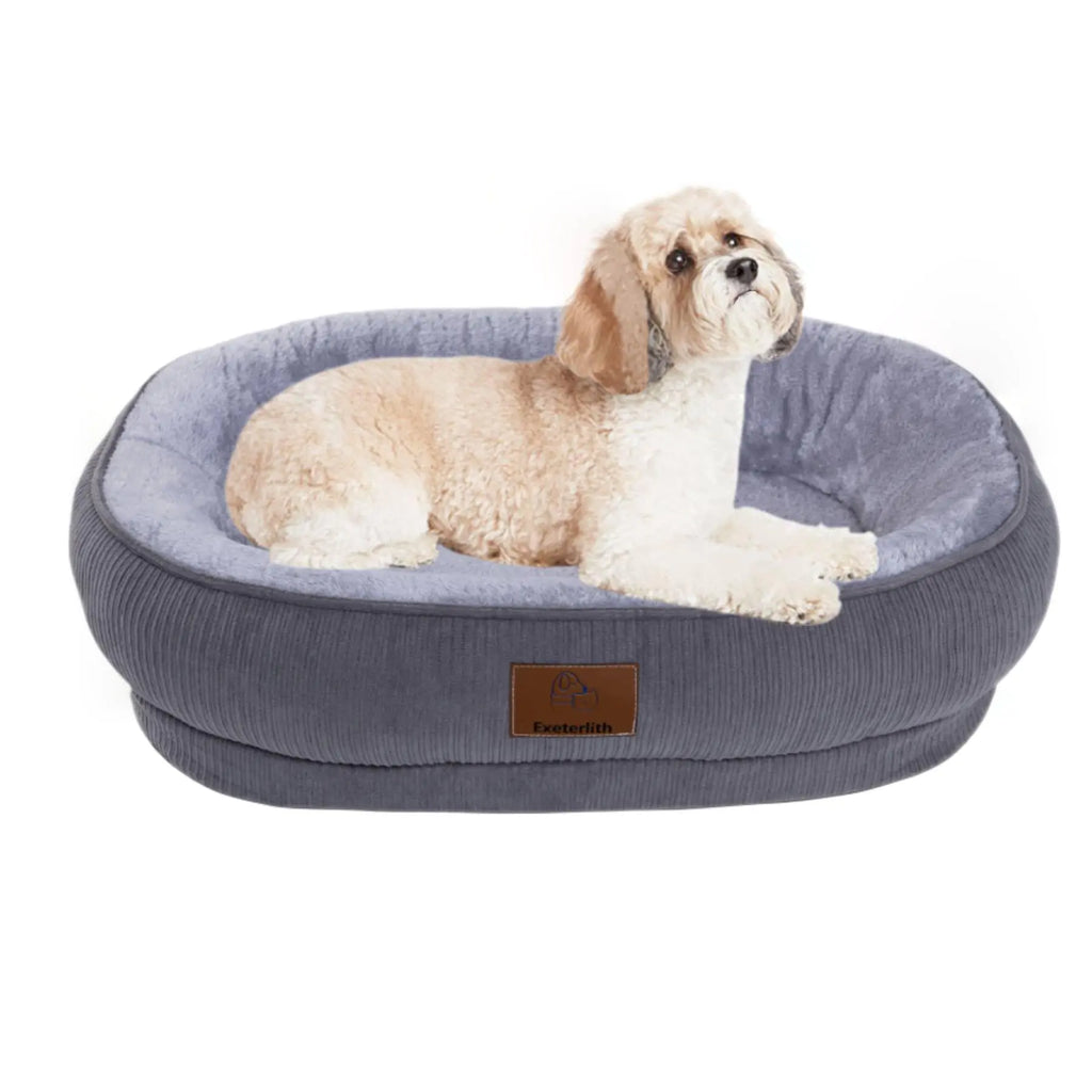 Exeterlith Dog Bed for Medium DogsRound Dog Sofa Beds for Small Dogs/PuppyCalming Bolster Dog Beds with SidesWashable Dog Crate Bed Clearance with Removable Cover (Grey 25.6 x 21.6 x 6.3)