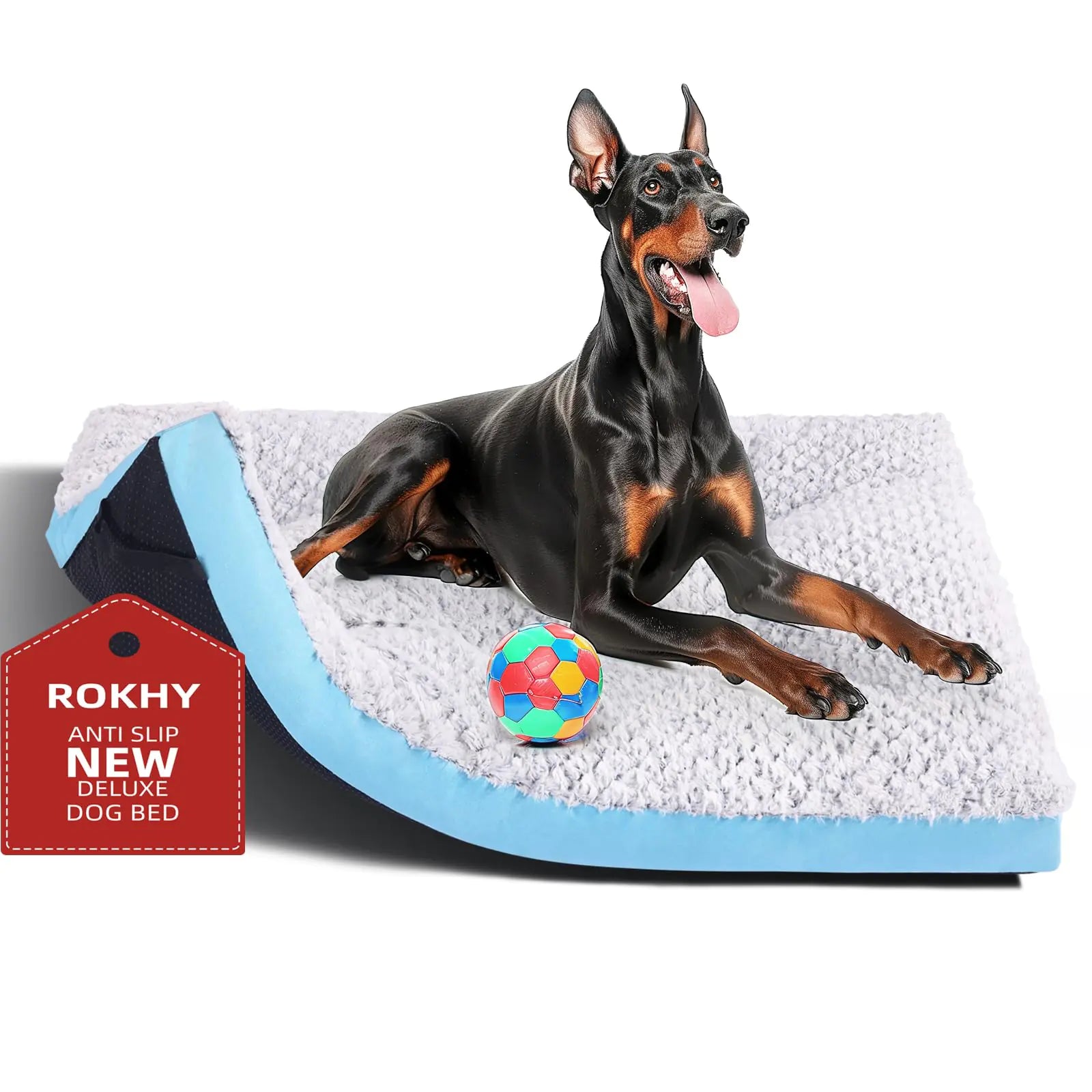 ROKHY Dog Beds Large Sized Dog 36 Inch Comfort Dog Crate Bed pad Washable Anti-Slip & Ultra Soft Pet Sleeping Mat for Large DogsUp to 70 lbs 36" x 23"Light Blue