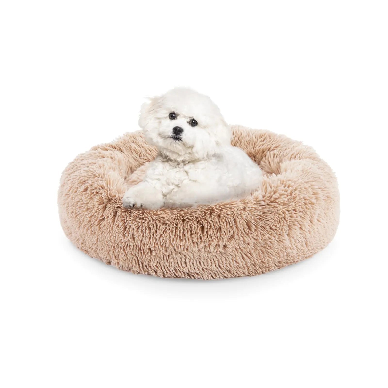 FluffyDream 24 Dog Bed - Round Donut Washable Dog and Cat Bed in Shag Fur Calming Dog Beds Brown